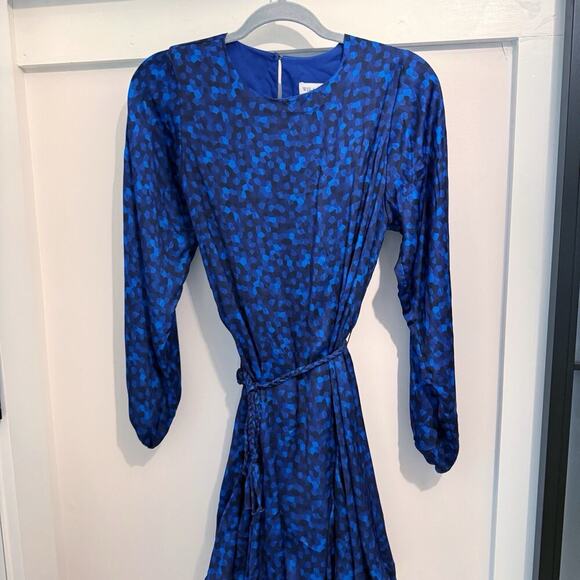 Willa Story Silk Dress Women's Size XS Blue Print Long Sleeve Mini Anthropologie - Picture 7 of 14
